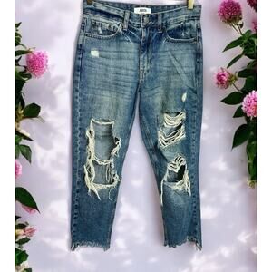 JBD Just Black Denim Women's Jeans Super Distressed Size 26 Straight Leg Raw Hem